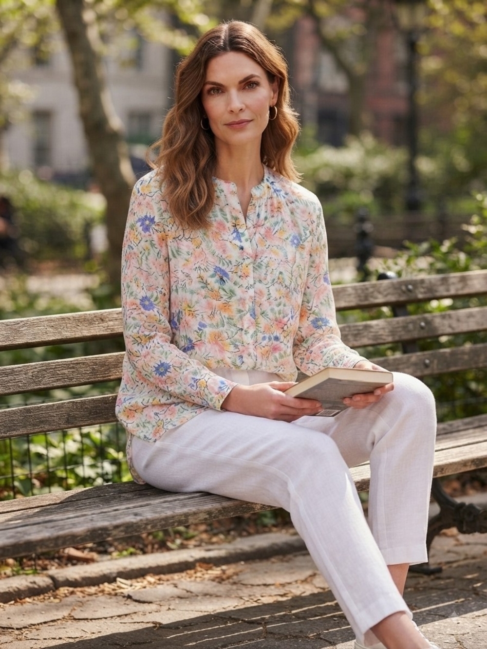 St. John's Bay Pastel Floral Cropped Long-Sleeve Blouse